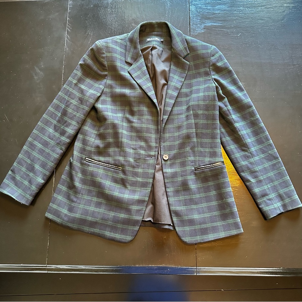 Vintage Size 10 Estelle & Finn Green and Blue Plaid Scottish Look Retro Blazer